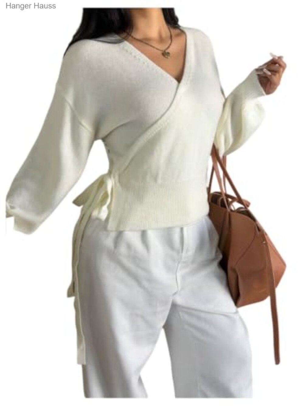Plus Size Wrap V Neck Tie Side Long Sleeve Knit Cardigan Sweater